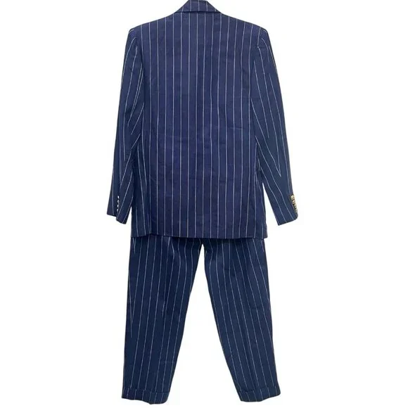 *SOLD*Ralph Lauren Blue Pinstriped Linen Women 2 Piece Suit USA Blue Label VTG - Picture 2 of 16